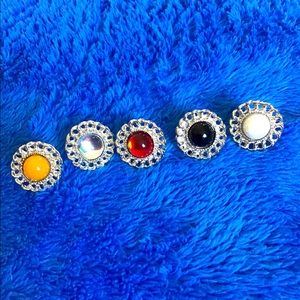 5 VINTAGE STONE TACK PINS SILVERTONE